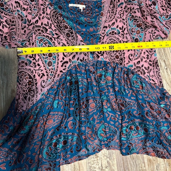 Anthropologie Floreat Velvet Burnout Blouse Small Purple Teal Boho Silk Blend - Picture 7 of 9